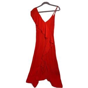 Les Petites ruffle Dress Size 36 Red Asymmetrical Sleeve